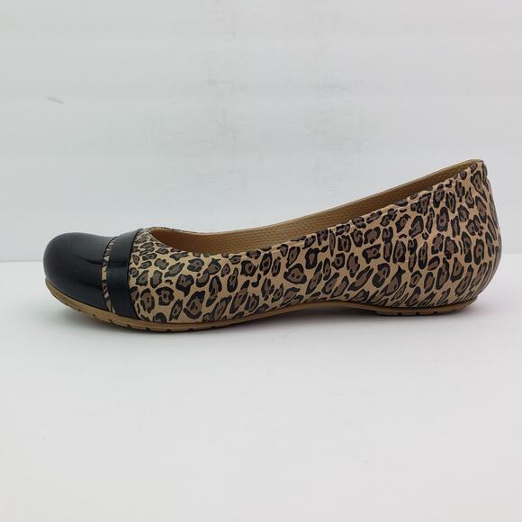 Crocs Womens Size 9 Brown Leopard Black Tie Slip On Comfort Ballet Flats Shoes - Picture 4 of 11